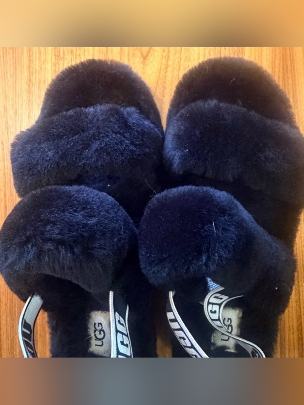 UGG Womens Navy Plush Slide Slippers size 9